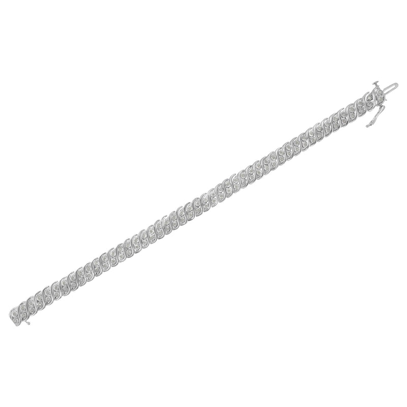 .925 Sterling Silver 1.0 Cttw Miracle Set Diamond Two Row S Link Bracelet(I-J Color, I3 Clarity) -7.75"