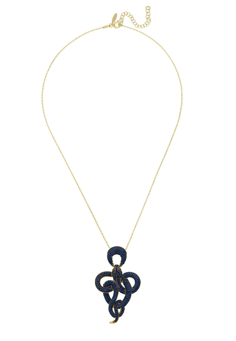 Viper Snake Pendant Necklace Gold Sapphire