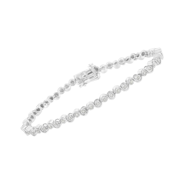 .925 Sterling Silver 1.0 Cttw Miracle-Set Diamond "U" Link Bracelet(I-J Color, I3 Clarity) -7.25"