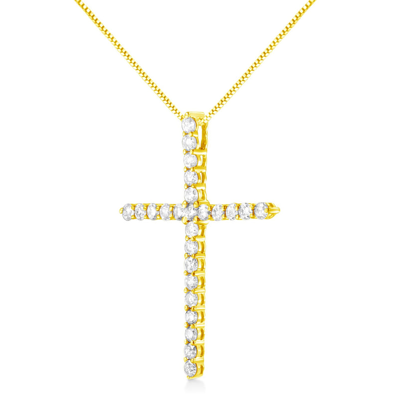 10K Yellow Gold 2.0 Cttw Round Brilliant Cut Diamond Cross Pendant Necklace With Box Chain (J-K Color, I2-I3 Clarity) -