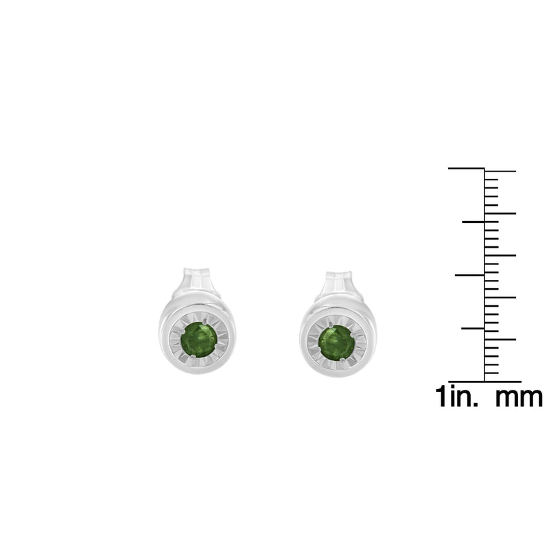 .925 Sterling Silver 0.15 Cttw Round Brilliant-Cut Green Diamond Miracle-Set Stud Earrings (Fancy Color-Enhanced, I1-I2