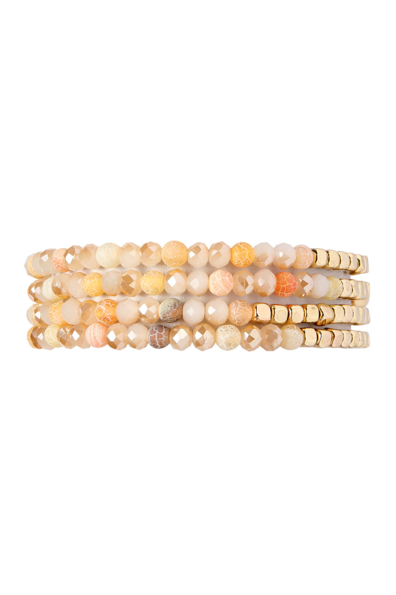 Hdb2274 - Brass, Stone, Glass Four Set Beads Bracelet