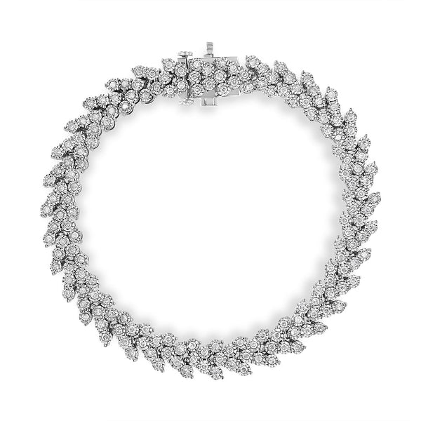 .925 Sterling Silver 2.00 Cttw Miracle Set Diamond Laurel Wreath Link Bracelet (I-J Color, I3 Clarity) - 7.25"