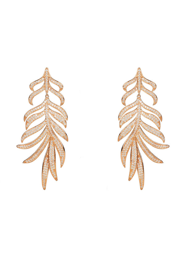 Feathered Leaf Statement Drop Earring Rosegold
