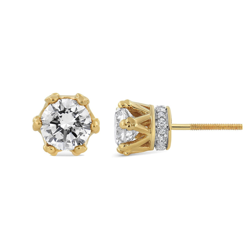 14K Yellow Gold 2.0 Cttw Round Diamond Crown Stud Earrings (I-J Color, I1-I2 Clarity)