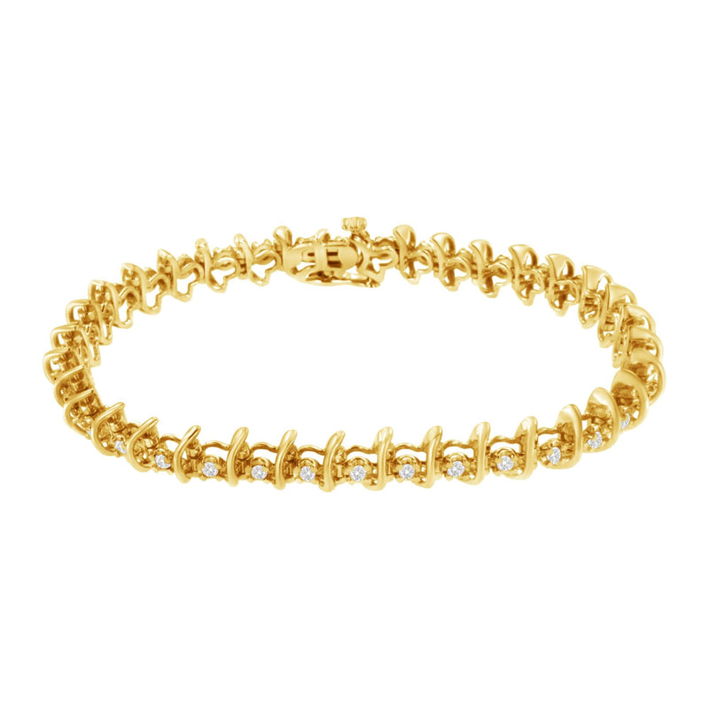 10KT Yellow Gold Plated .925 Sterling Silver 1 Cttw Prong-Set Diamond Link Bracelet (J-K, I1-I2) - 7.5"