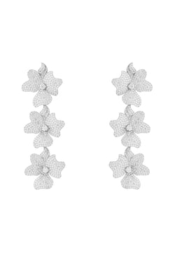 Jasmine Flower Triple Drop Earrings Silver