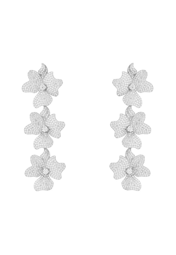 Jasmine Flower Triple Drop Earrings Silver