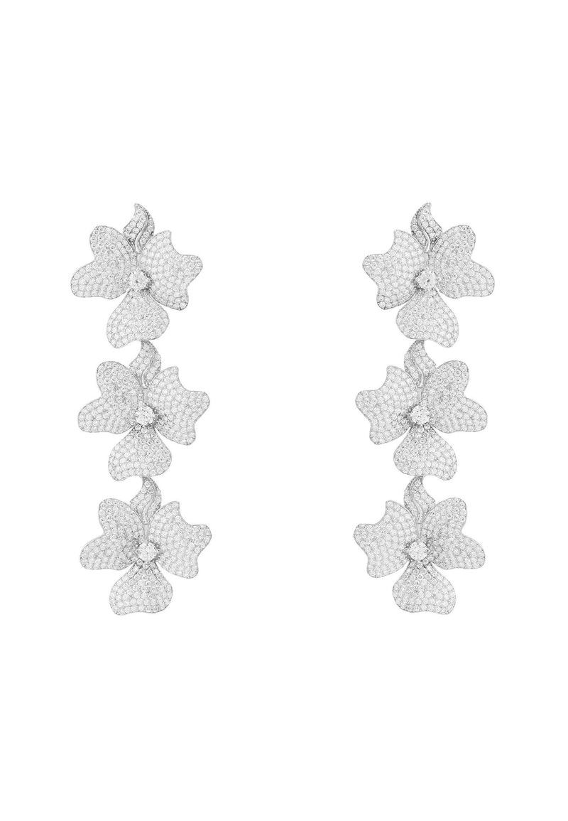 Jasmine Flower Triple Drop Earrings Silver