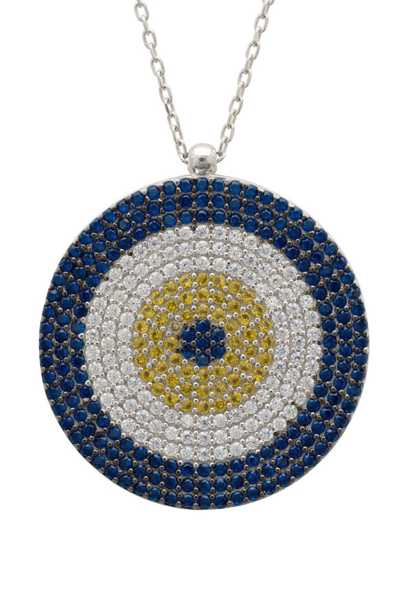 Evil Eye Pendant Necklace Large Blue Silver