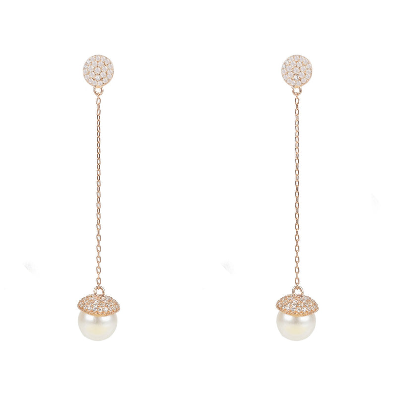 Pearl Long Drop Earrings Rosegold