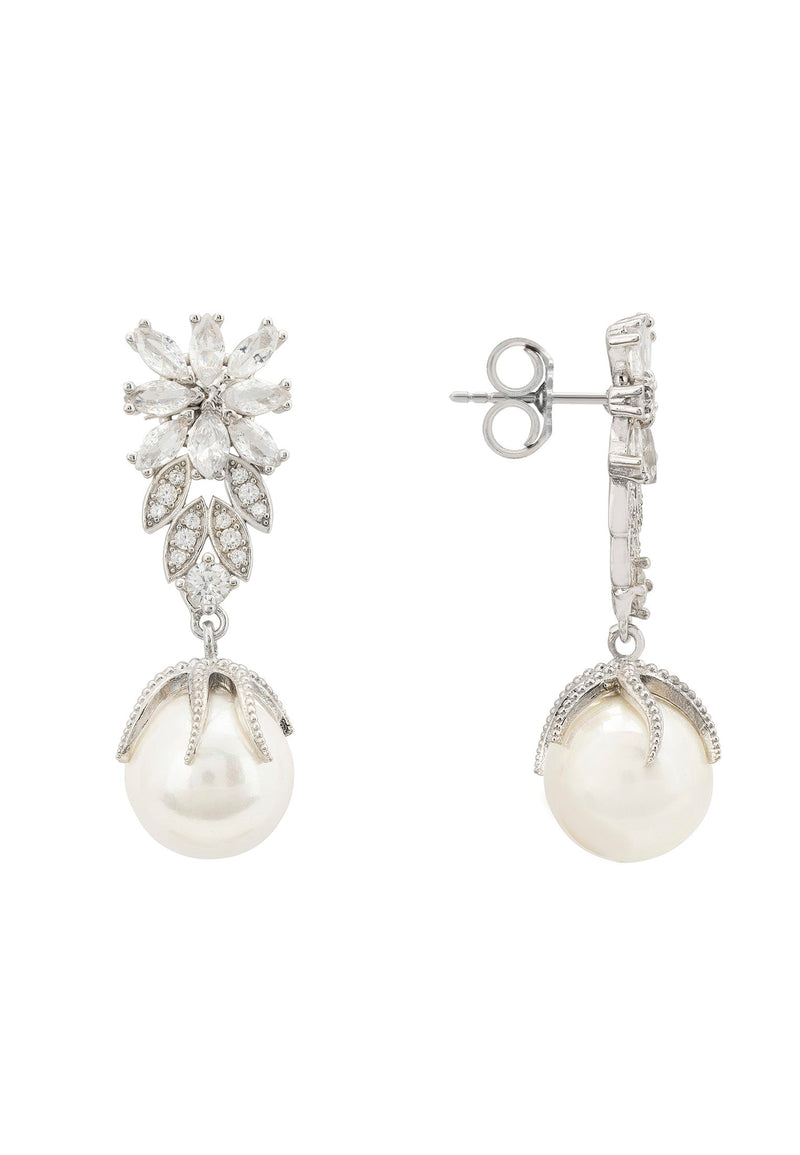 Primrose Baroque Pearl Earrings Silver White