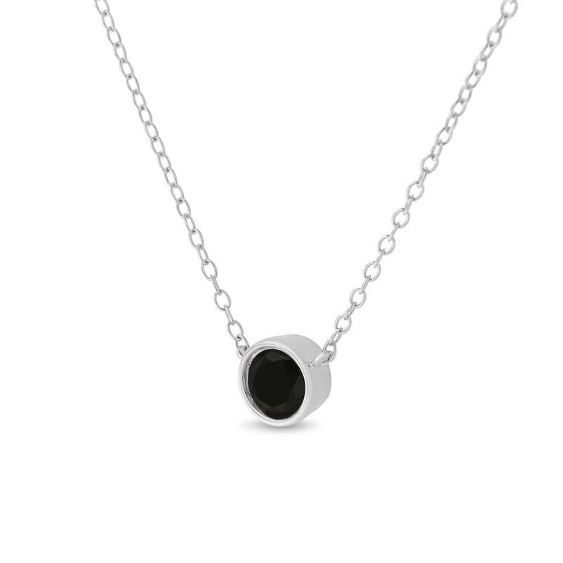 .925 Sterling Silver 1/3 Cttw Bezel-Set Treated Black Diamond Solitaire 18" Pendant Necklace (Black Color, I1-I2 Clarity