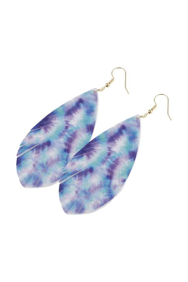 Hde2897 - Abstract Blue Violet Printed Leather Tassel Hook Earrings