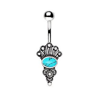 316L Stainless Steel Medieval Style Navel Ring With Turquoise Stone