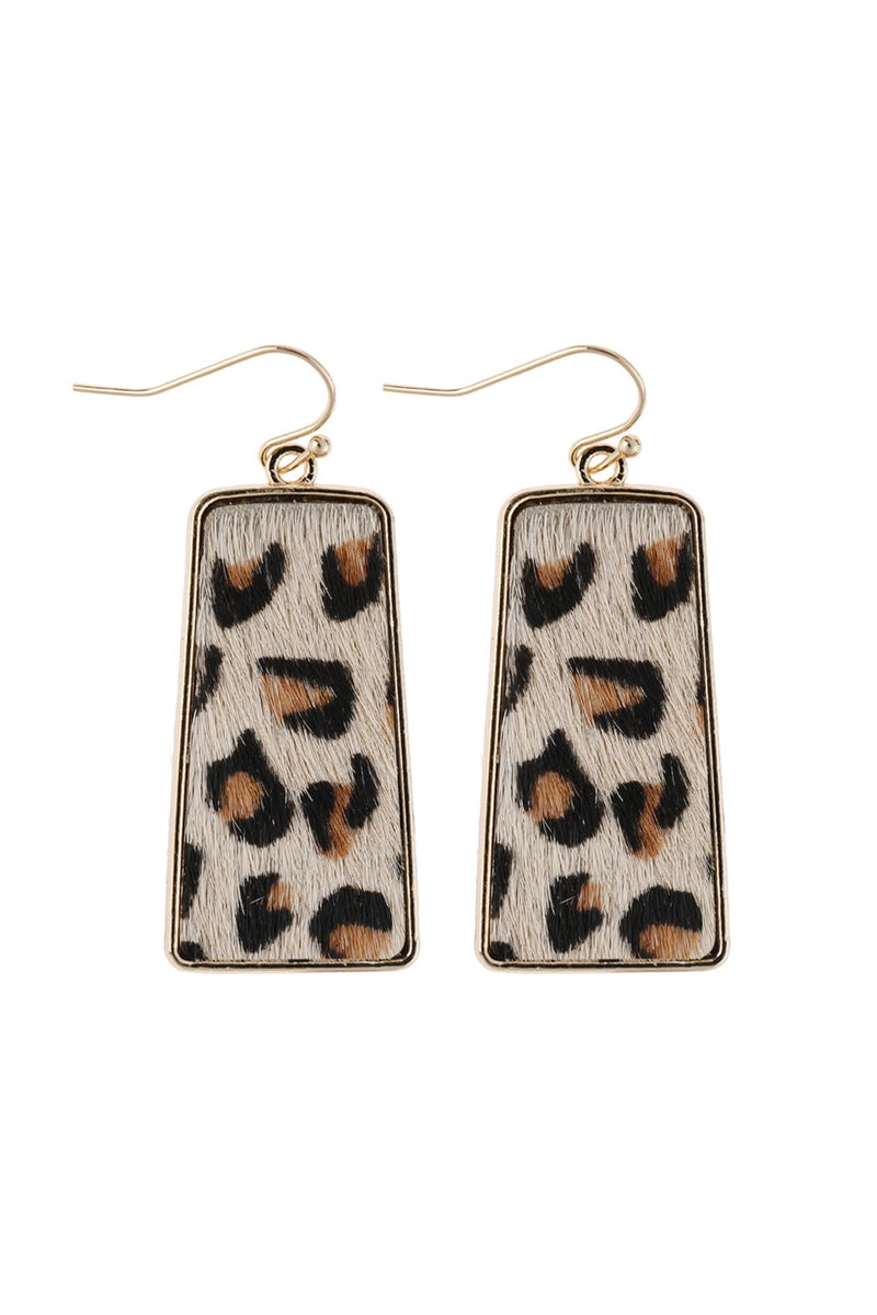 Hde2889 - Leopard Printed Leather Bar Dangling Fish Hook Earrings