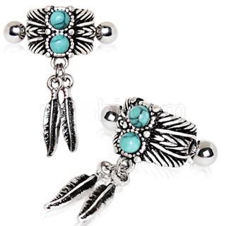 Turquoise & Feather Cartilage Cuff Earring