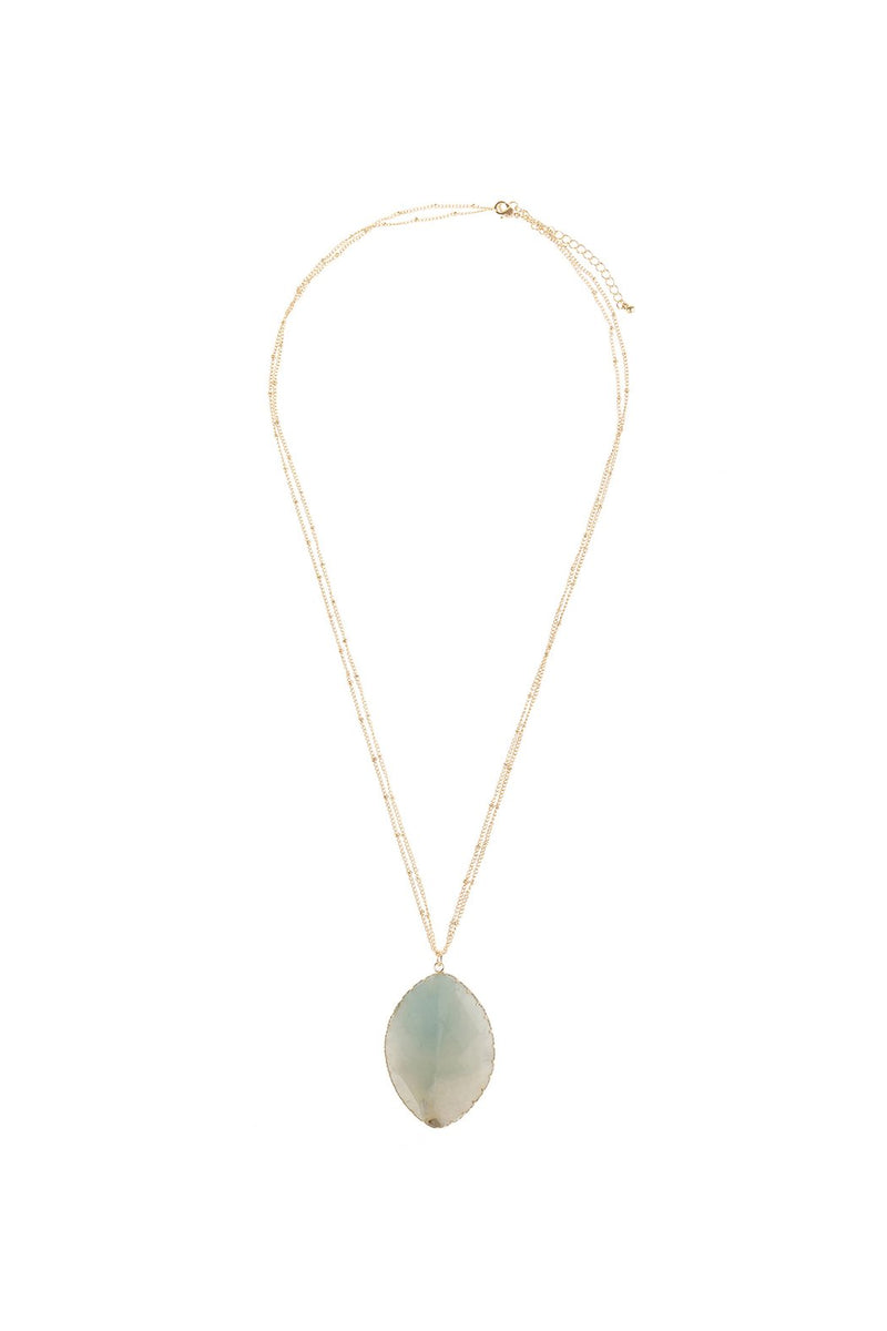 Natural Stone Wrap Oval Pendant Chain Necklace