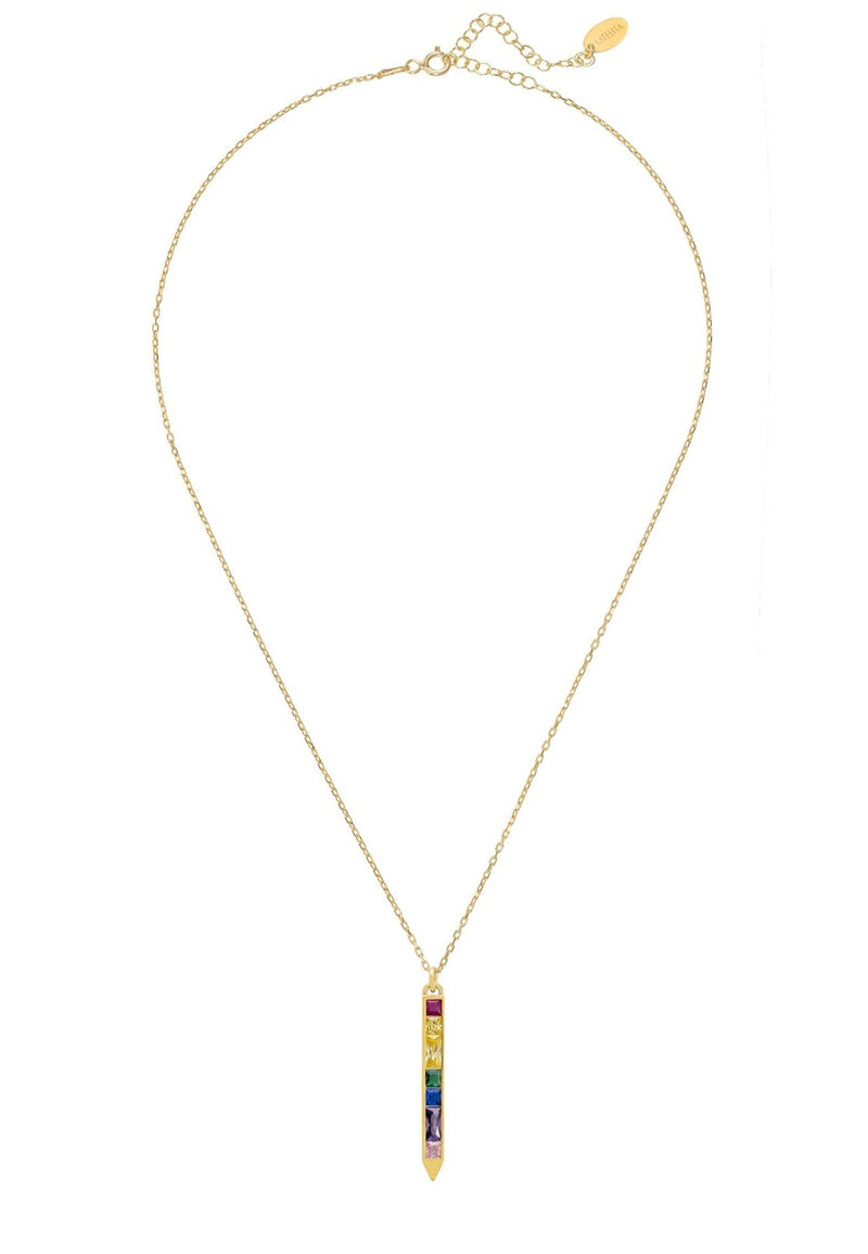 Obelisk Rainbow Baguette Pendant Necklace Gold