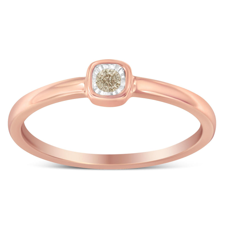 14K Rose Gold Plated .925 Sterling Silver 1/20 Carat Diamond Square Cushion-Shaped Miracle Set Petite Fashion Promise Ri