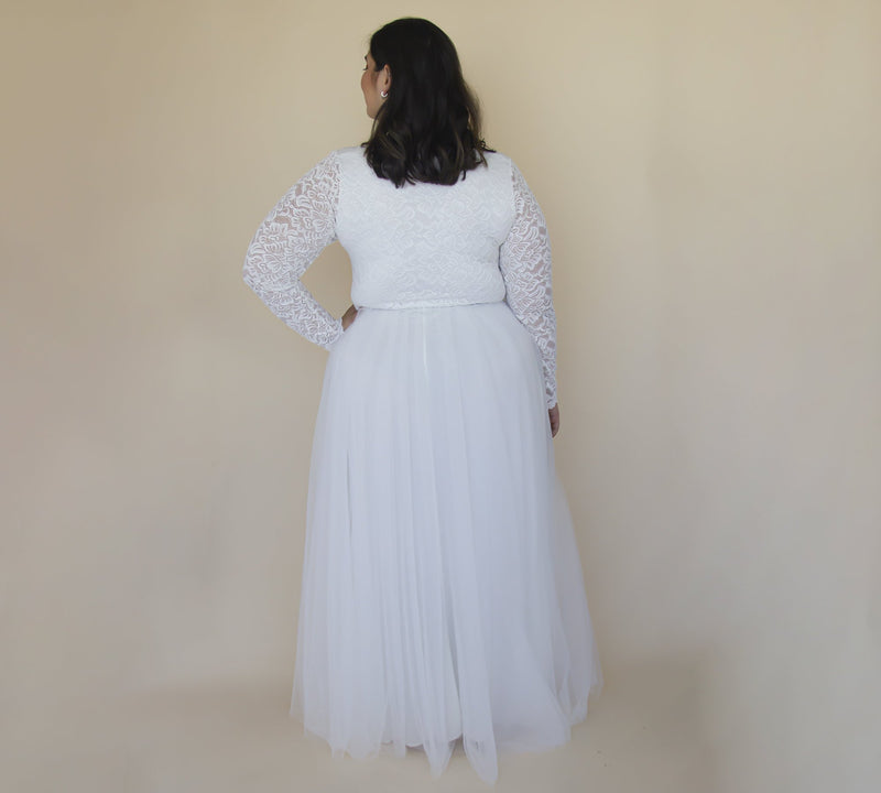 Curvy  Ivory Square Neckline  Tulle & Lace Maxi Dress #1320