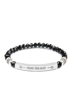 "Follow Your Heart" 6mm Glass Beads Stretch Bracelet