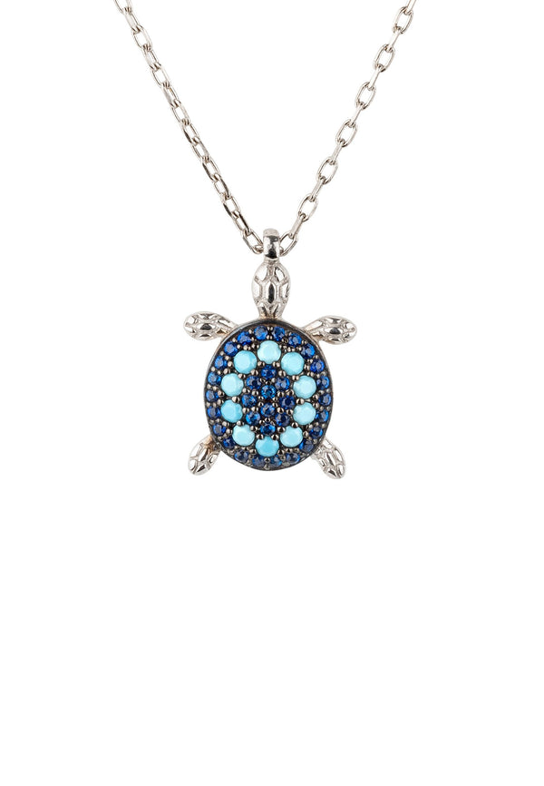 Turtle Turquoise Blue Pendant Necklace Silver