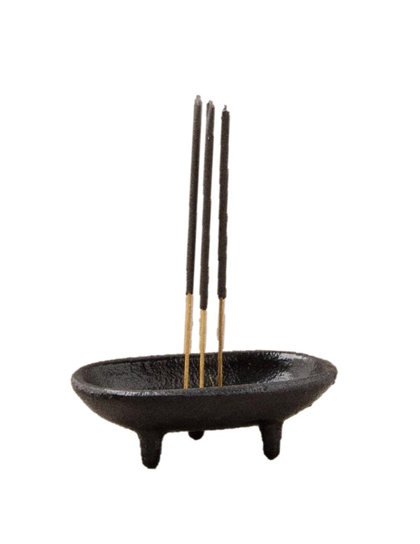 Black Cast Iron Smudge Pot Incense Cone Burner Incense Stick Holder 4" L