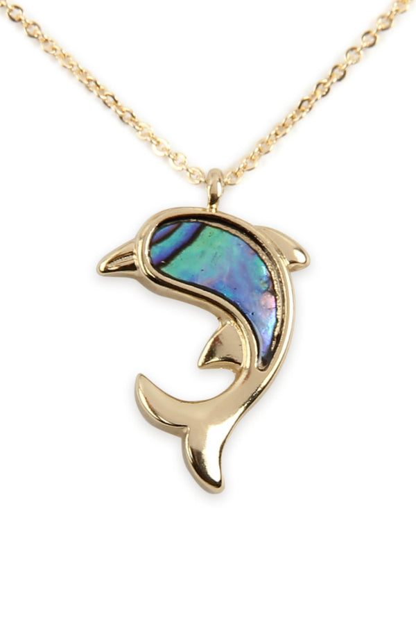 17147 - Abalone Dolphin Pendant Necklace