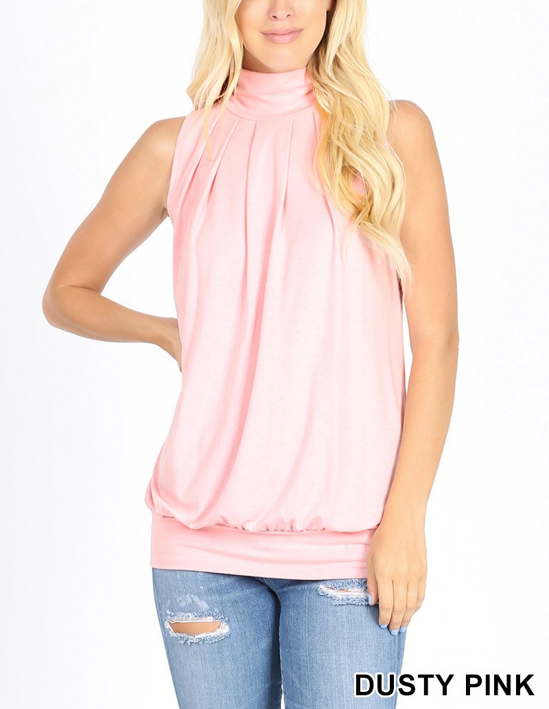 High Neck Pleated Top With Waistband