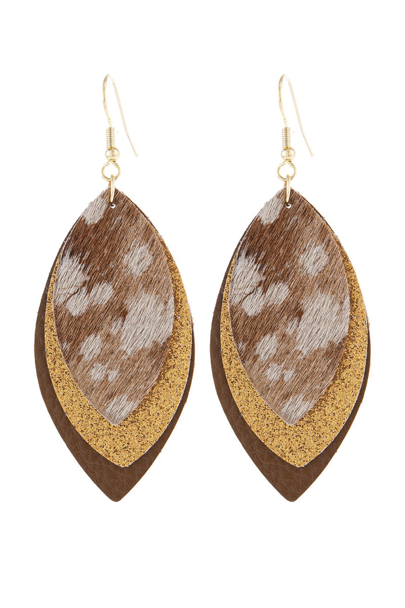 Hde3064 - Three Leather Marquise Dtop Earrings