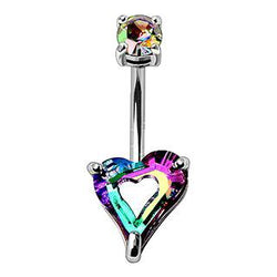 316L Stainless Steel Rainbow Hollow Heart CZ Navel Ring