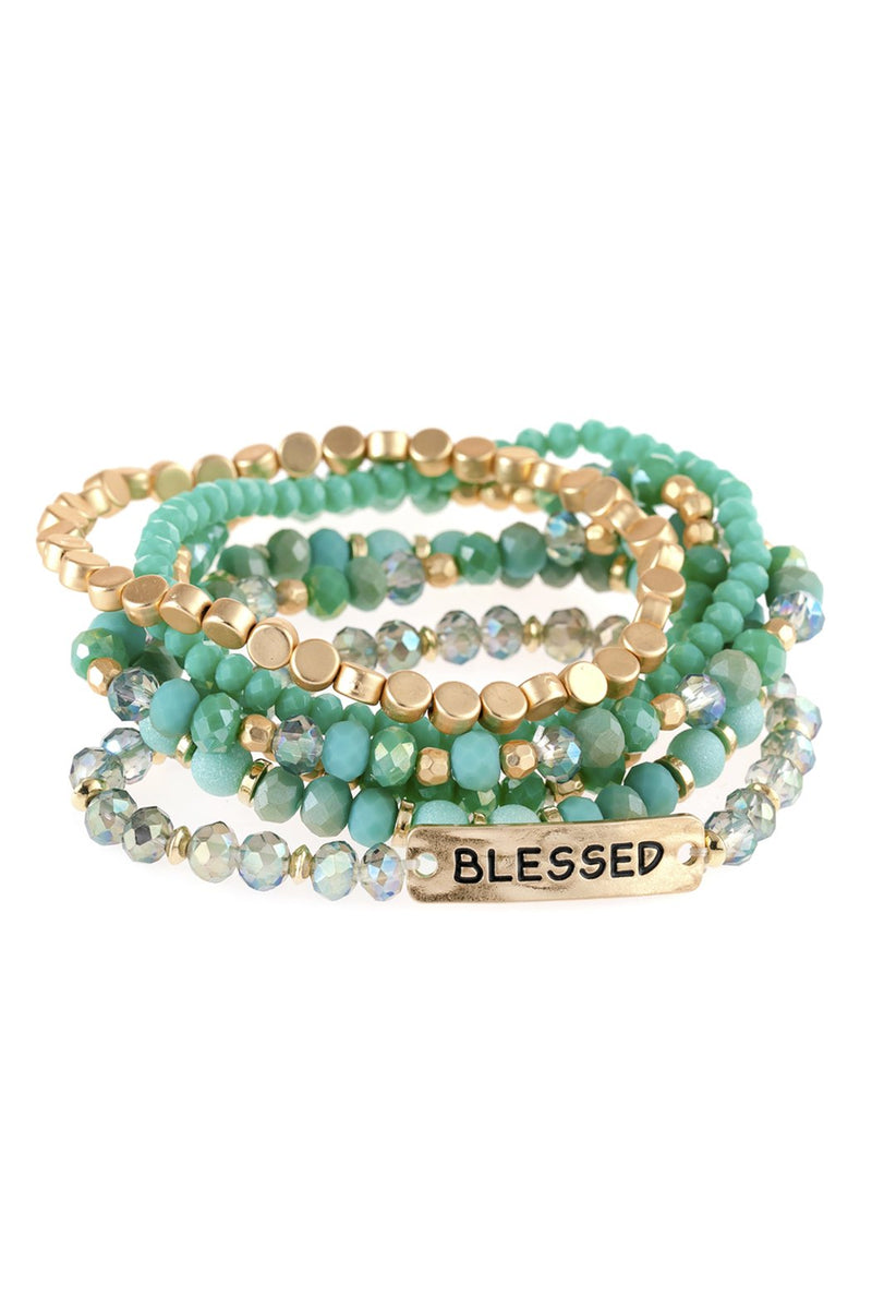 "Blessed" Charm Mixed Beads Bracelet
