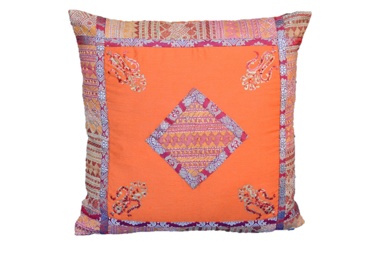 Embroidered Recycled Vintage Zari Kantha Holiday Pillow Case
