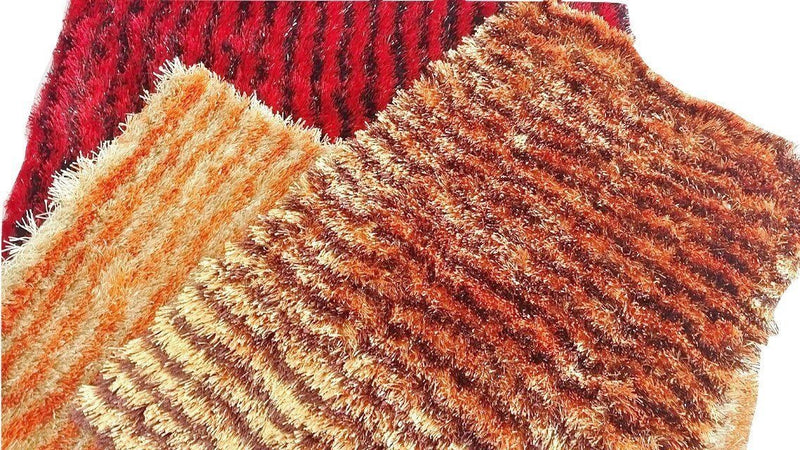 DaDa Bedding Shaggy Soft Rectangle Door Mat Bath Carpet Rug - 20" X 32", Striped Red & Black