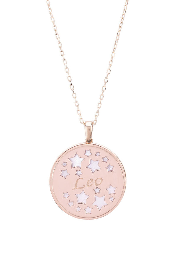 Zodiac Mother of Pearl Gemstone Star Constellation Pendant Necklace Leo