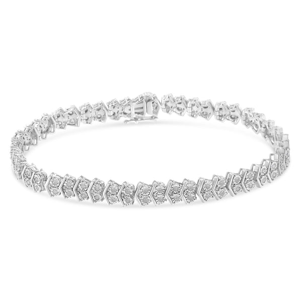 .925 Sterling Silver 1.0 Cttw Chevron 2 Stone Arrow Link Tennis Bracelet (I-J Color, I3 Clarity) - 7”