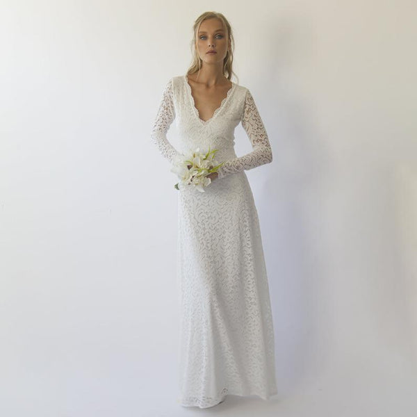 Bohemian  v Neckline Wedding Dress #1310
