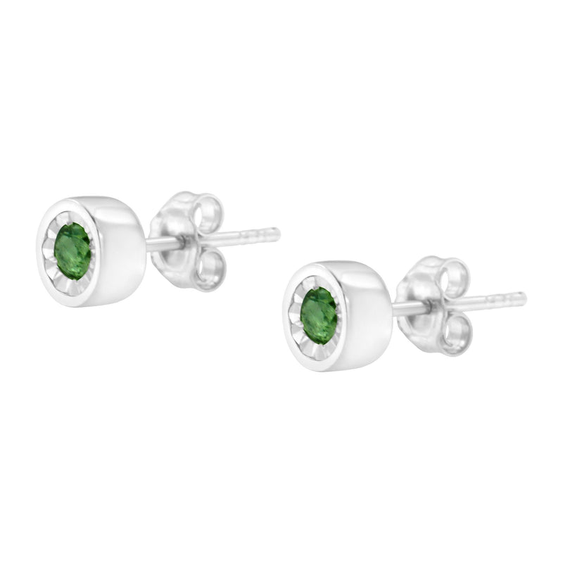 .925 Sterling Silver 0.15 Cttw Round Brilliant-Cut Green Diamond Miracle-Set Stud Earrings (Fancy Color-Enhanced, I1-I2