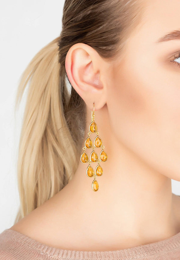 Erviola Gemstone Cascade Earrings Gold Citrine