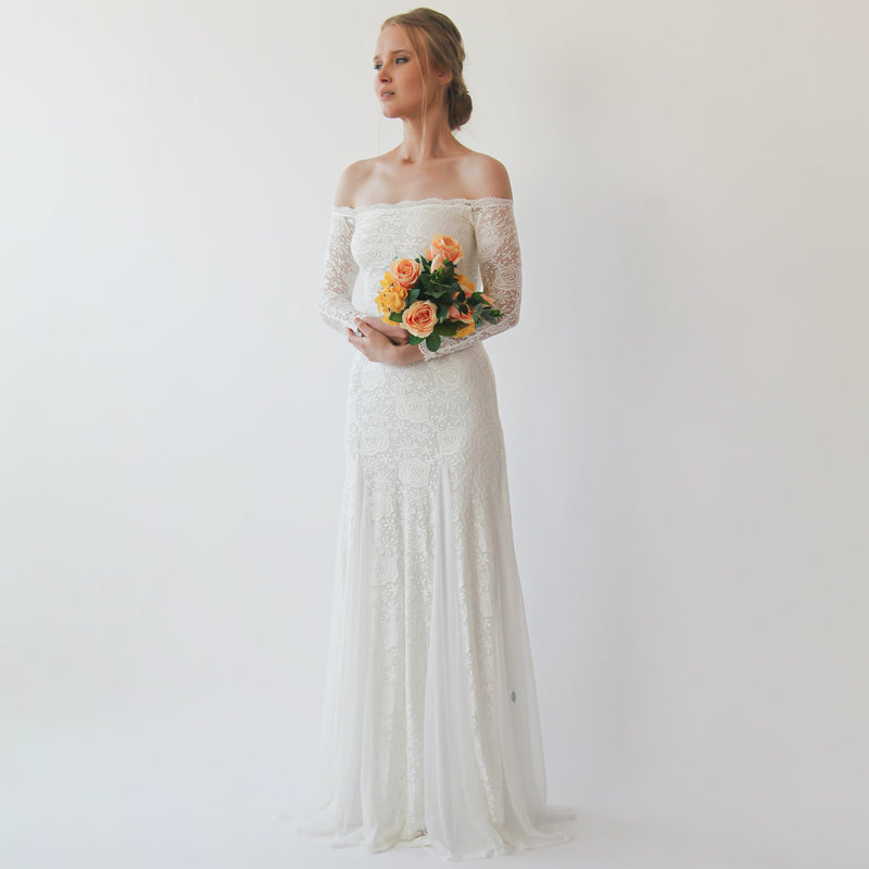 Ivory Off Shoulder Wedding Maxi Dress #1228