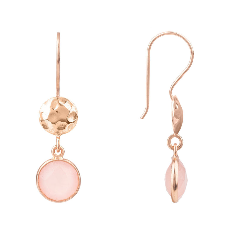 Circle & Hammer Earrings Rosegold Rose Quartz