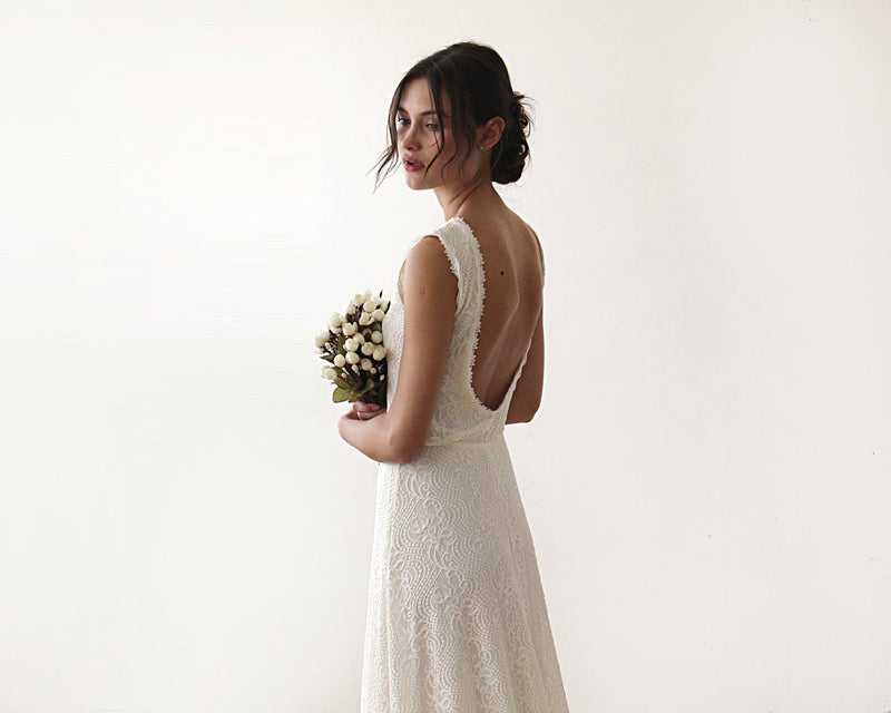 Sleeveless  Backless Lace Dress   With Train #1180