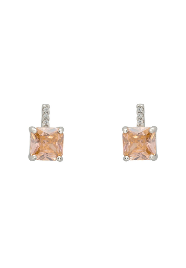 Aria Crystal Stud Earrings Peach Silver