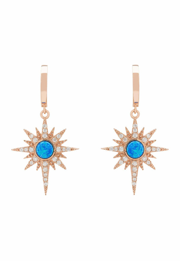 Apollo Opalite Blue Sunburst Earrings Rosegold