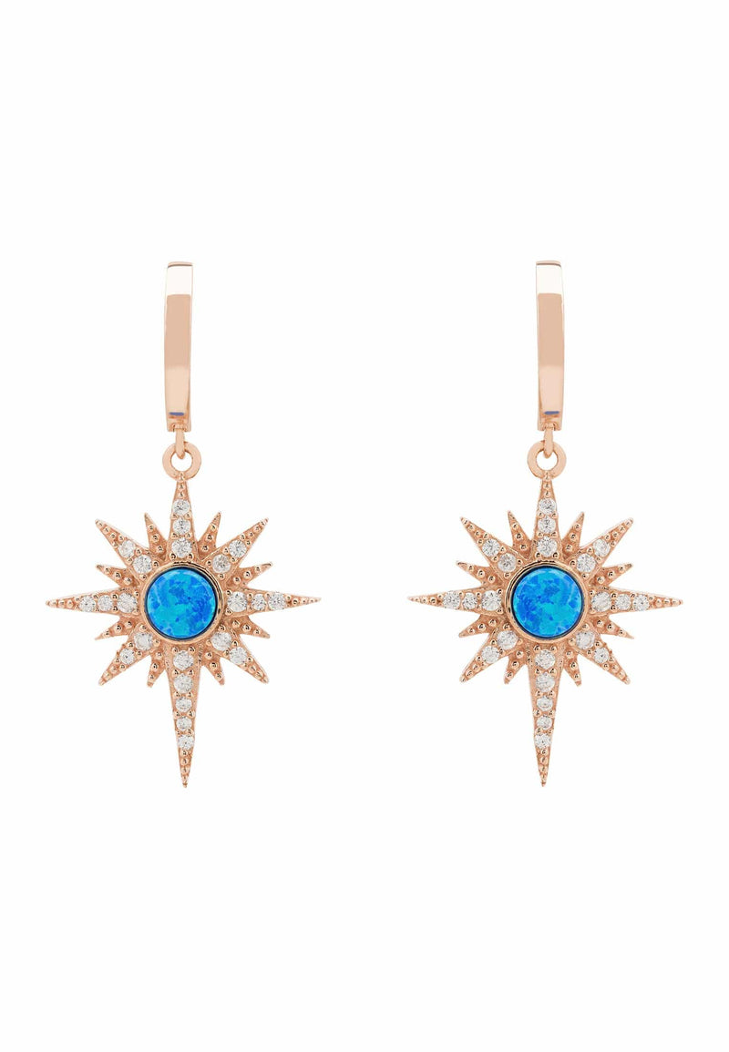 Apollo Opalite Blue Sunburst Earrings Rosegold