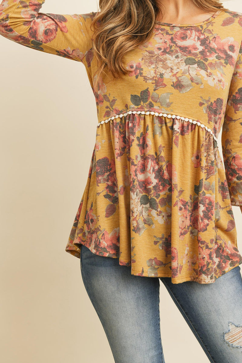 Floral Long Sleeved Cinch Waist Lace Detail