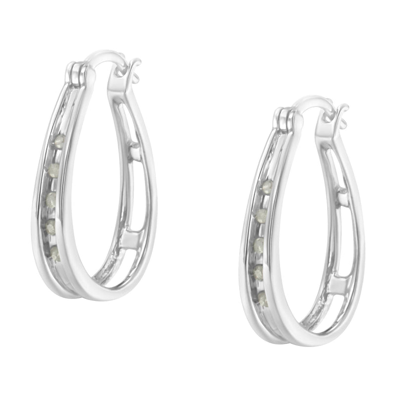 .925 Sterling Silver 1/10 Cttw Diamond Hoop Earrings (I-J Color, I3 Clarity)