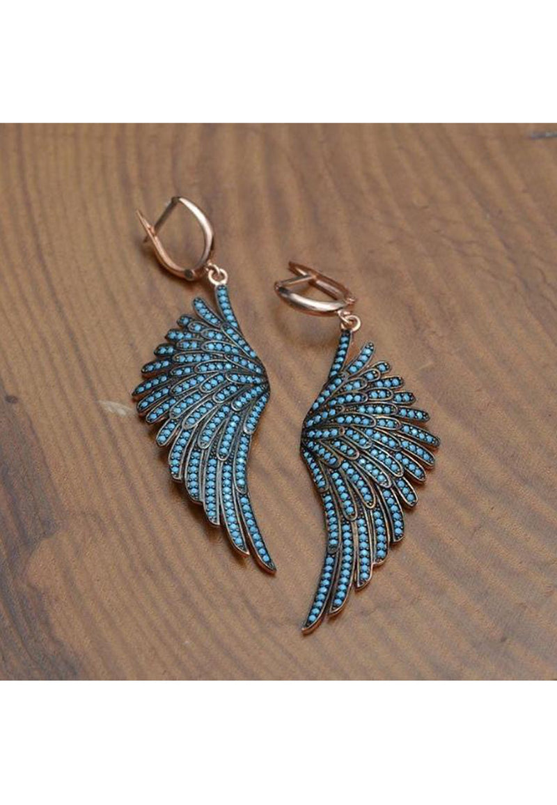 Angel Wing Drop Earring Rosegold Turquoise Blue