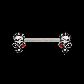 316L Stainless Steel Red Eye Alien Skull Nipple Bar